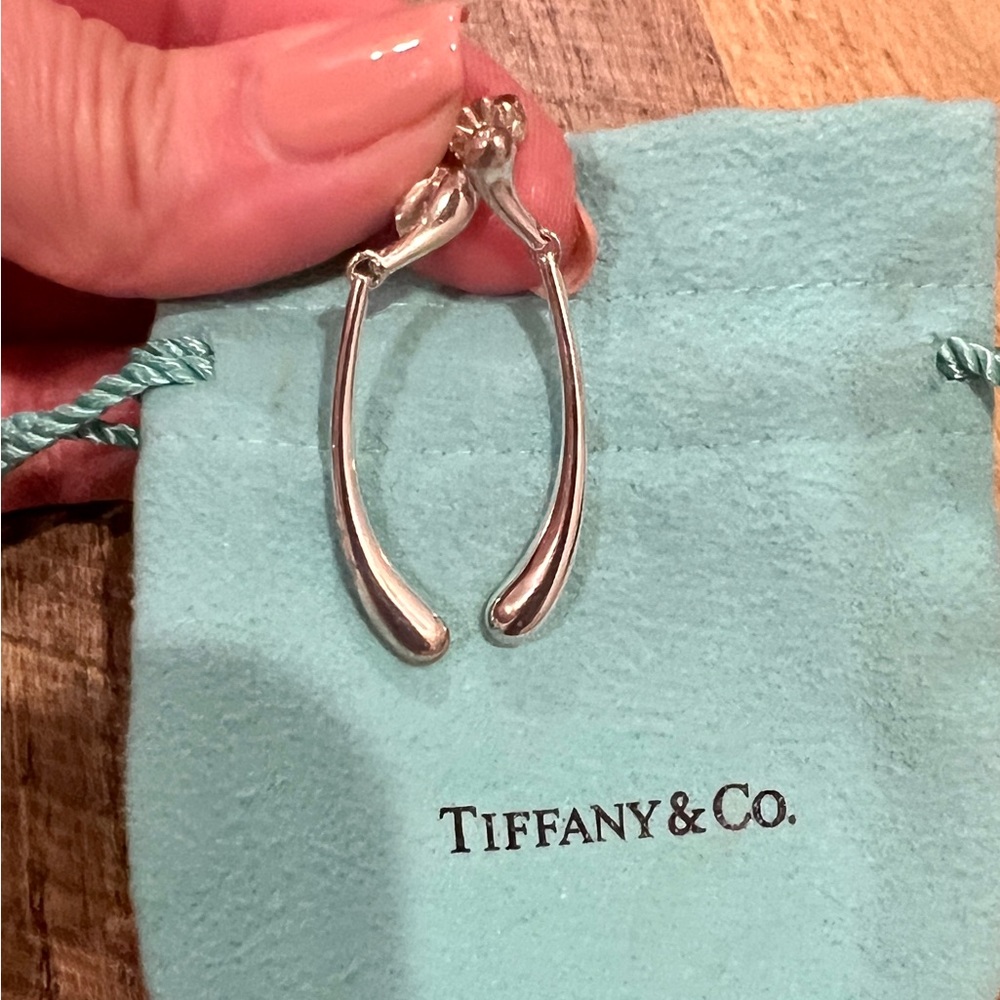 Tiffany & Co elongated teardrop style earrings.